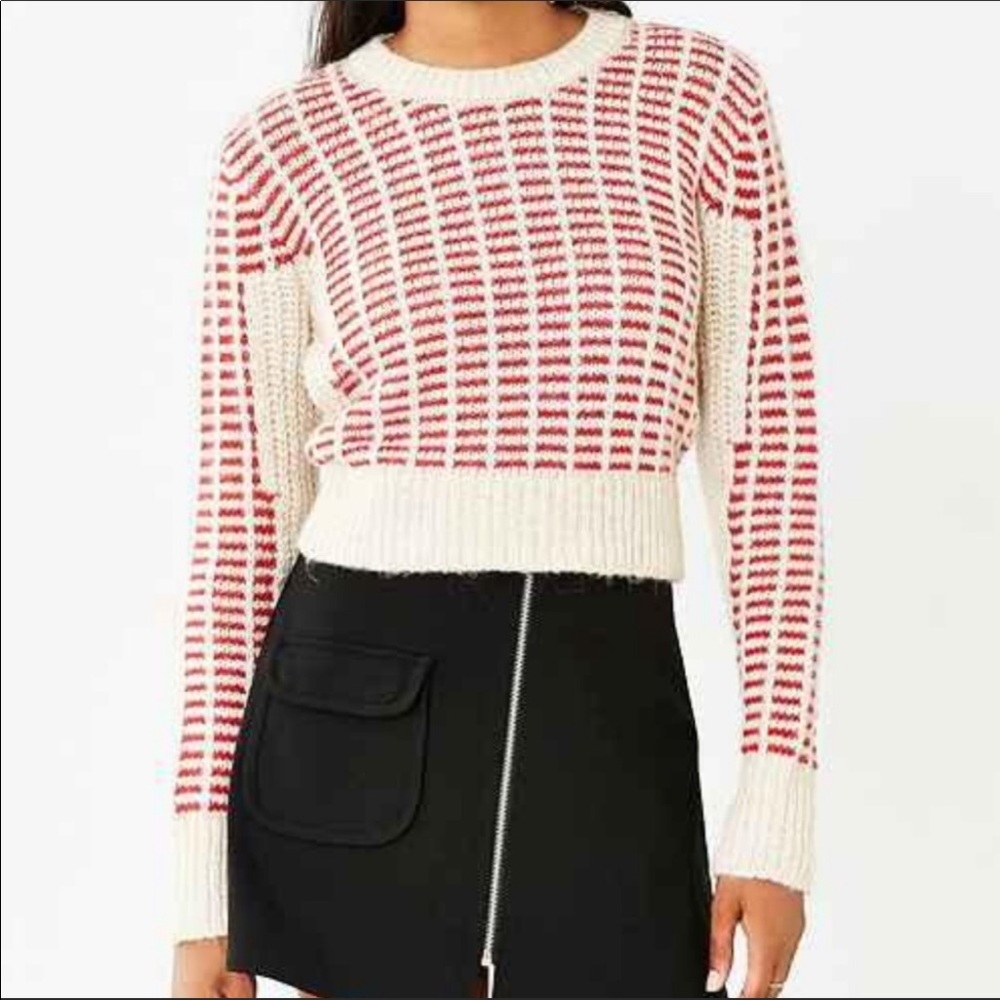Urban Outfitters Cooperative Cream & Red Wool Blend Fuzzy Cropped Sweater